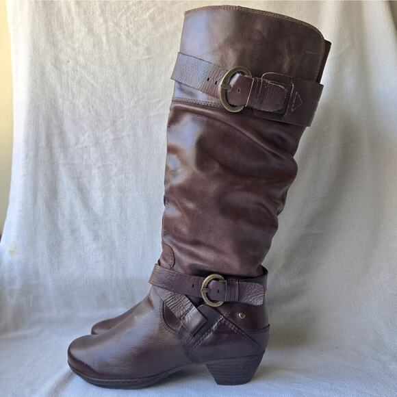Pikolinos Bruja Women's Tall Leather Slouch Buckle Boots Brown Size 38/US 7.5-8